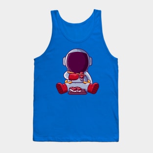 Cute Astronaut Eating Sushi Cartoon Tank Top